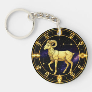 Porte-clés Cercle Zodiacal du Bélier Doré avec Bélier