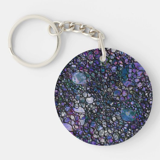 Porte-clés Cercles abstraits dessinés à la main, Bleu, Violet (Devant)