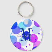 Porte-clés Cercles de points Polka bleu violet Personnalisés (Recto)