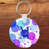 Porte-clés Cercles de points Polka bleu violet Personnalisés (Recto)