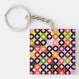 Porte-clés Cercles multicolores cool et trèfles roses