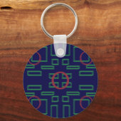 Porte-clés Cercles sur bleu vert géométrique (Verso)