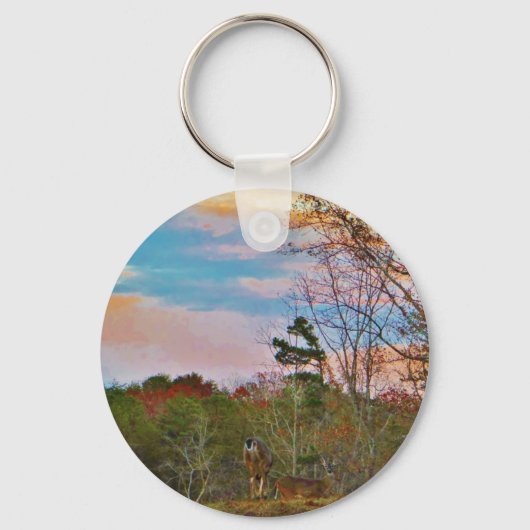 Porte-clés Cerf avec ciel bleu rose (Recto)