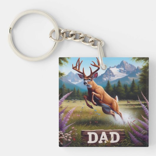 Porte-clés Cerf Buck à Queue Blanche Papa Faune Rustique (Devant)
