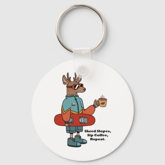 Porte-clés Cerf cool Avec Snowboard (Recto)