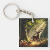 Porte-clés Cerf dans la forêt matinale (Devant)