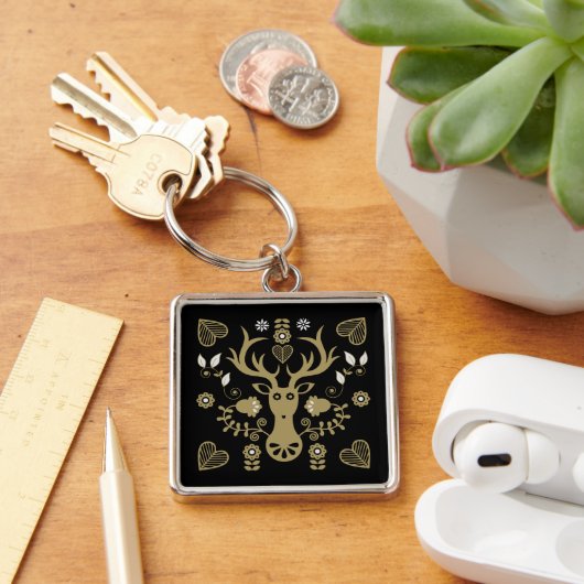 Porte-clés Cerf d'art populaire scandinave (Bureau)