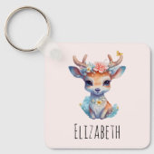Porte-clés Cerf de Bébé mignon avec Antlers et Fleurs (Recto)