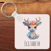 Porte-clés Cerf de Bébé mignon avec Antlers et Fleurs (Recto)