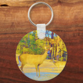 Porte-clés Cerf de couleur moutarde avec bleu clair (Recto)