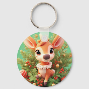 Porte-clés Cerf de dessin animé mignon Cadeau de Noël de vaca