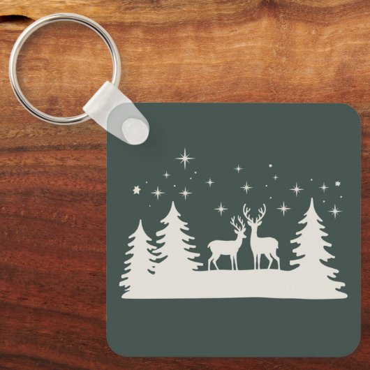 Porte-clés Cerf de Noël enneigé Saison d'hiver Vacances (Recto)