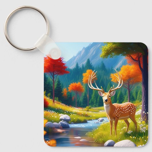 Porte-clés Cerf doré debout dans la forêt-47587 (Recto)