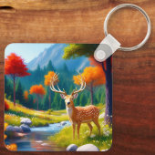 Porte-clés Cerf doré debout dans la forêt-47587 (Verso)