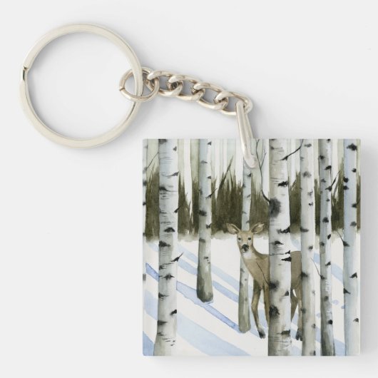 Porte-clés Cerf en chute de neige (Devant)