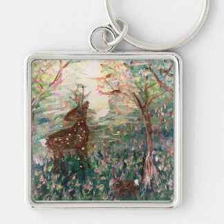 Porte-clés cerf et lapin dans les bois