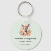 Porte-clés Cerf Mignonne Entouré D'Affaires Roses (Verso)