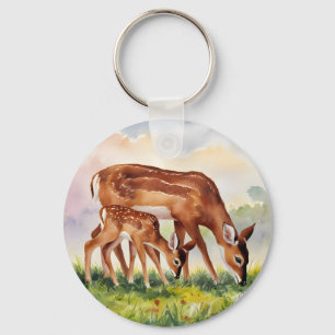 Porte-clés Cerf peint maman et bébé