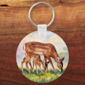Porte-clés Cerf peint maman et bébé (Recto)