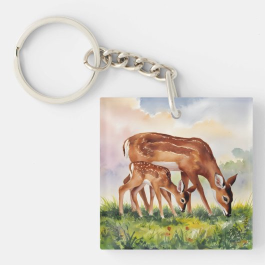 Porte-clés Cerf peint maman et bébé (Devant)