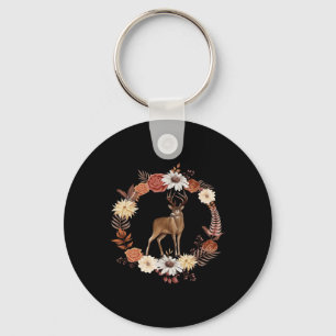 Porte-clés Cerf, Renne, Automne, Feuilles D'automne Fleurs, M