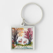 Porte-clés Cerfs en Art Unique Forêt (Devant)