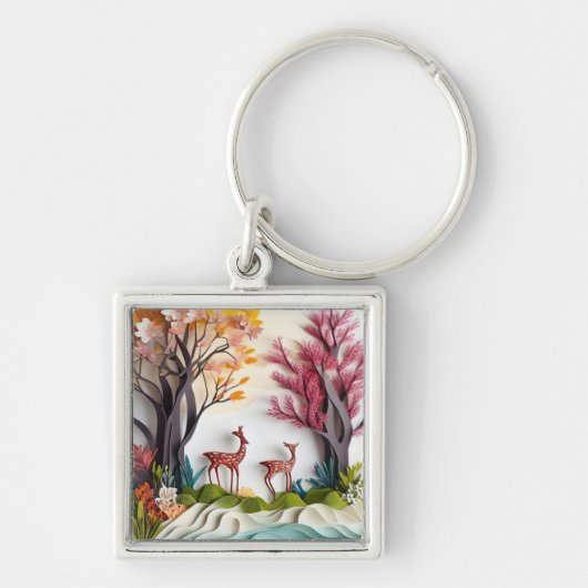 Porte-clés Cerfs en Art Unique Forêt (Devant)