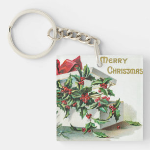 Porte-clés Cerise de Noël Art vintage avec voeux