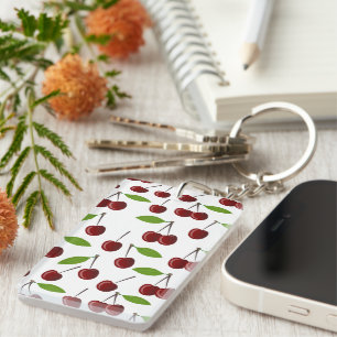 Porte-clés Cerise Rouge, Motif De Cerises, Feuilles, Fruits
