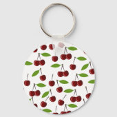 Porte-clés Cerise Rouge, Motif De Cerises, Feuilles, Fruits (Recto)