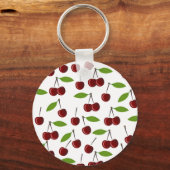 Porte-clés Cerise Rouge, Motif De Cerises, Feuilles, Fruits (Recto)