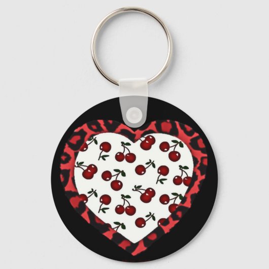Porte-clés Cerises RAB Empreinte de léopard Heart Rockabilly (Recto)