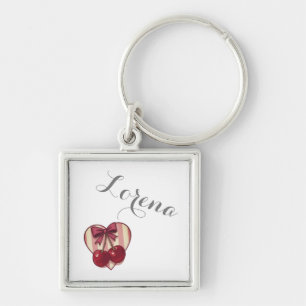 Porte-clés Cerises Rétro Design Cœur avec Ruban Mignon Vintag