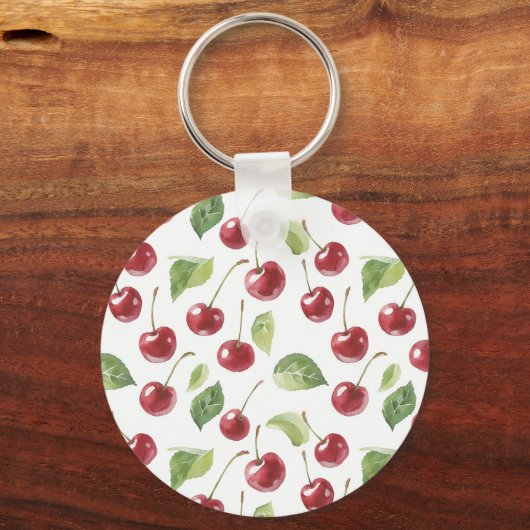 Porte-clés Cerises Rouges Feuilles Vertes (Recto)