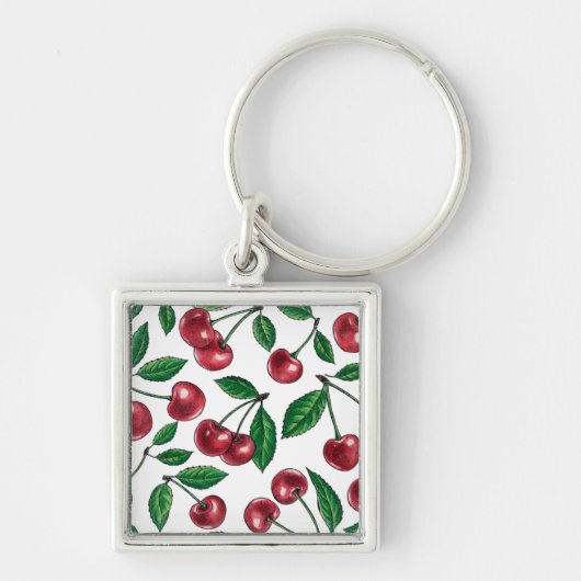 Porte-clés Cerises rouges sur blanc (Devant)