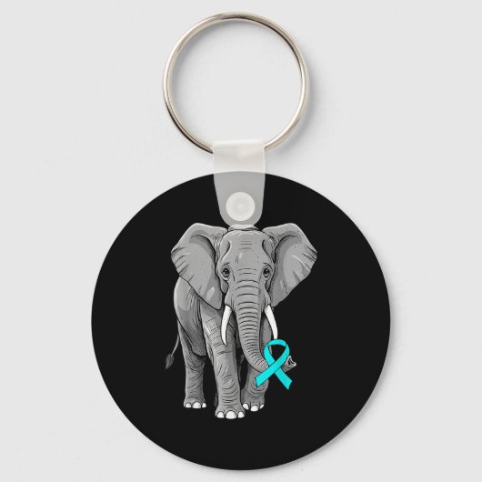 Porte-clés Cervical Cancer Awareness Elephant Ribbon Teal Men (Recto)