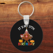 Porte-clés C'est mon 17e anniversaire Dinde avec gâteau cadea (Recto)