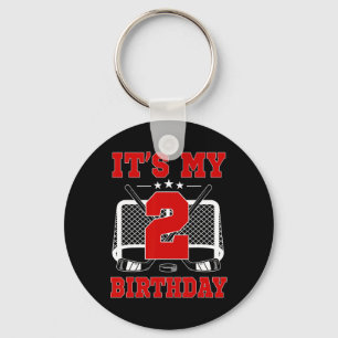 Porte-clés C'est mon 2ème anniversaire Thème de hockey sur gl