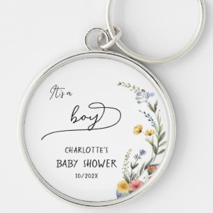 Porte-clés C'est un garçon ! Baby Shower Fleur Sauvage Coloré
