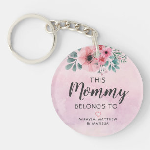Porte-clés Cette Maman Appartient À L'Aquarelle Florale Rose