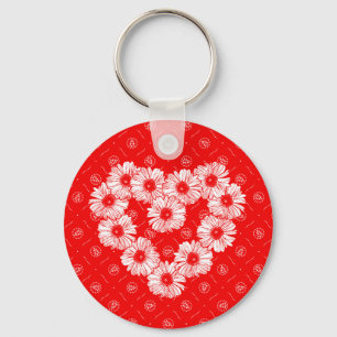Porte-clés Chaîne de marguerites rouge en forme de cœur
