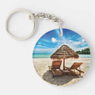 Porte-clés Chaises longues sur la plage coussin