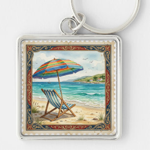 PORTE-CLÉS CHAISSE DE PLAGE ET PARASOL DE PLAGE COLORÉ