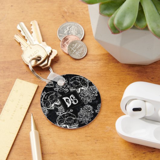 Porte-clés Chaleur Rose crâne | Funky Black Gothique White Gr (Bureau)