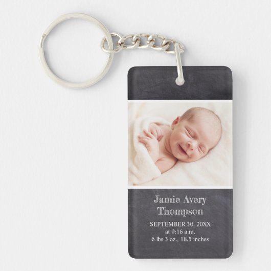 Porte-clés Chalkboard Baby Photo Birth Stats Personalized (Devant)