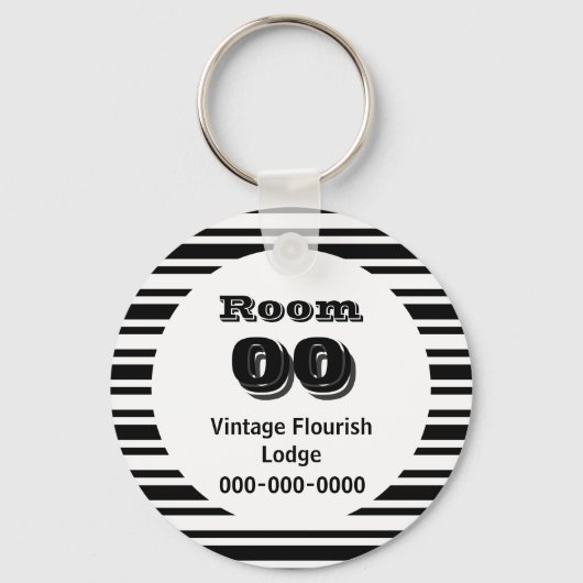 Porte-clés Chambre d'hôtel à rayures blanches noires (Recto)