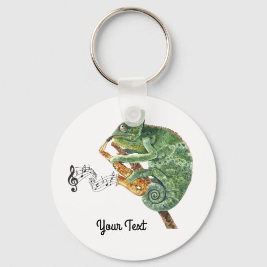 Porte-clés Chameleon Jazz Saxophone Texte personnalisé (Recto)