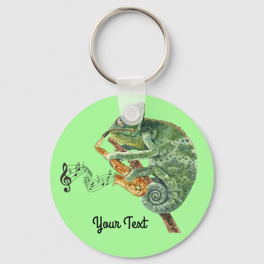 Porte-clés Chameleon Jazz Saxophone Texte personnalisé (Recto)