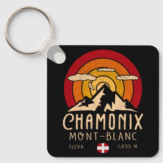 Porte-clés Chamonix France Retro Sunset Ski Souvenirs 80s (Recto)