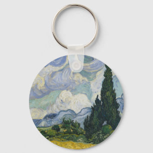 Porte-clés Champ de blé avec cyprès, peinture à l'huile, Van